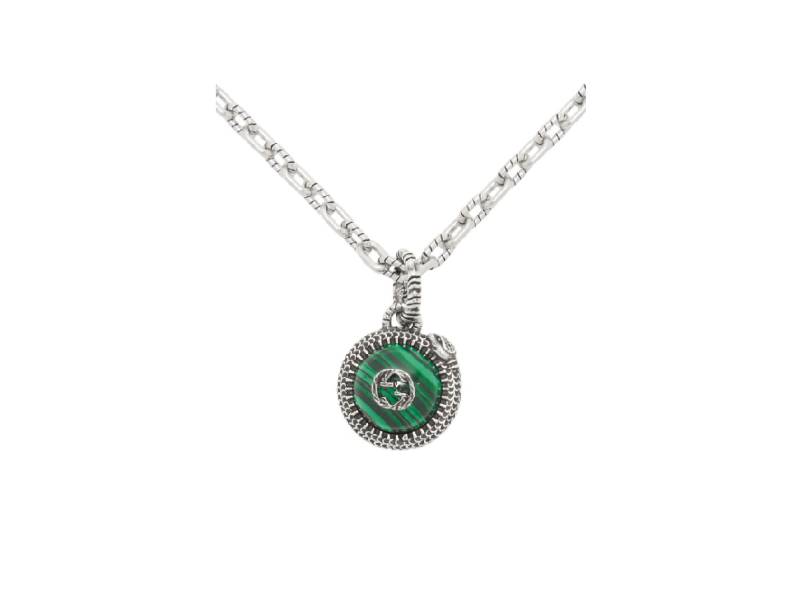 NECKLACE IN SILVER AND MALACHITE RESIN WITH SNAKE MOTIF GUCCI GARDEN GUCCI YBB57742900100U